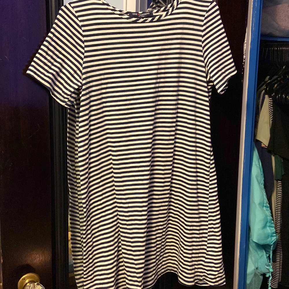 Woman’s One Clothing navy blue striped t-shirt dress